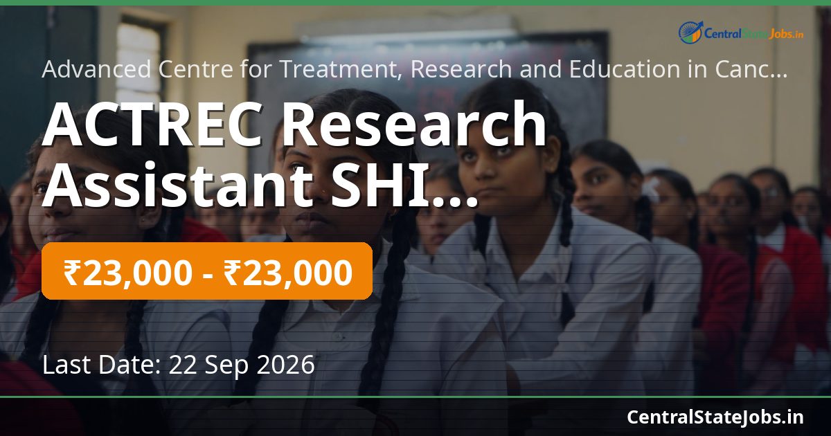 ACTREC Research Assistant SHI Recruitment 2026