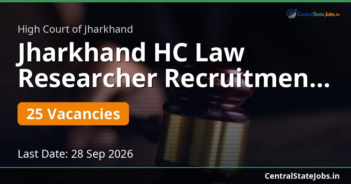 Jharkhand HC Law Researcher Recruitment 2026