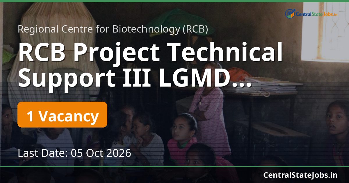 RCB Project Technical Support III LGMD Recruitment 2026