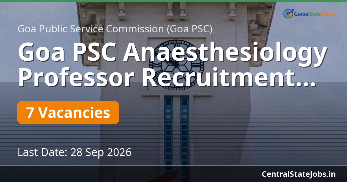 Goa PSC Anaesthesiology Professor Recruitment 2026