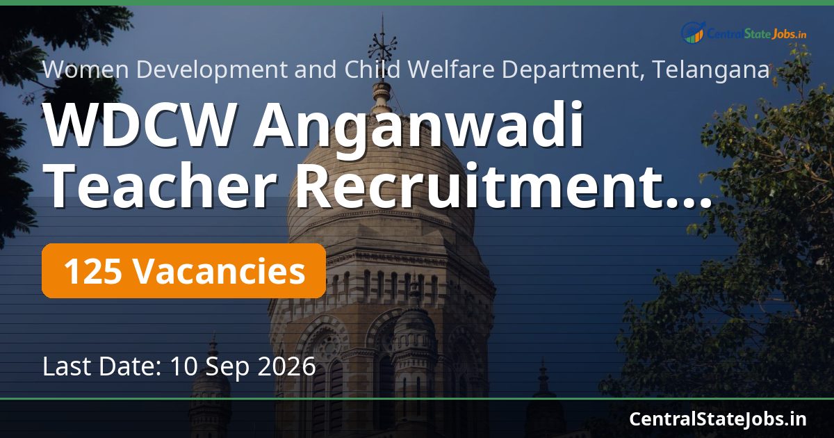 WDCW Anganwadi Teacher Recruitment 2026 — 125 Vacancies