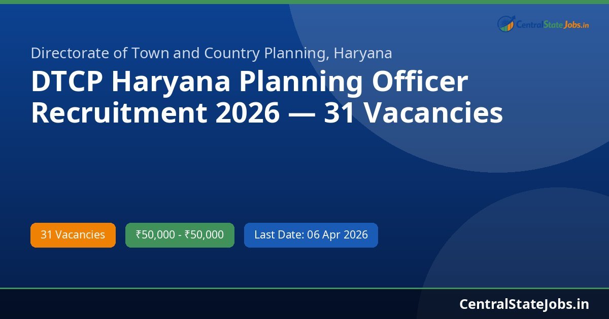 DTCP Haryana Planning Officer Recruitment 2026 — 31 Vacancies