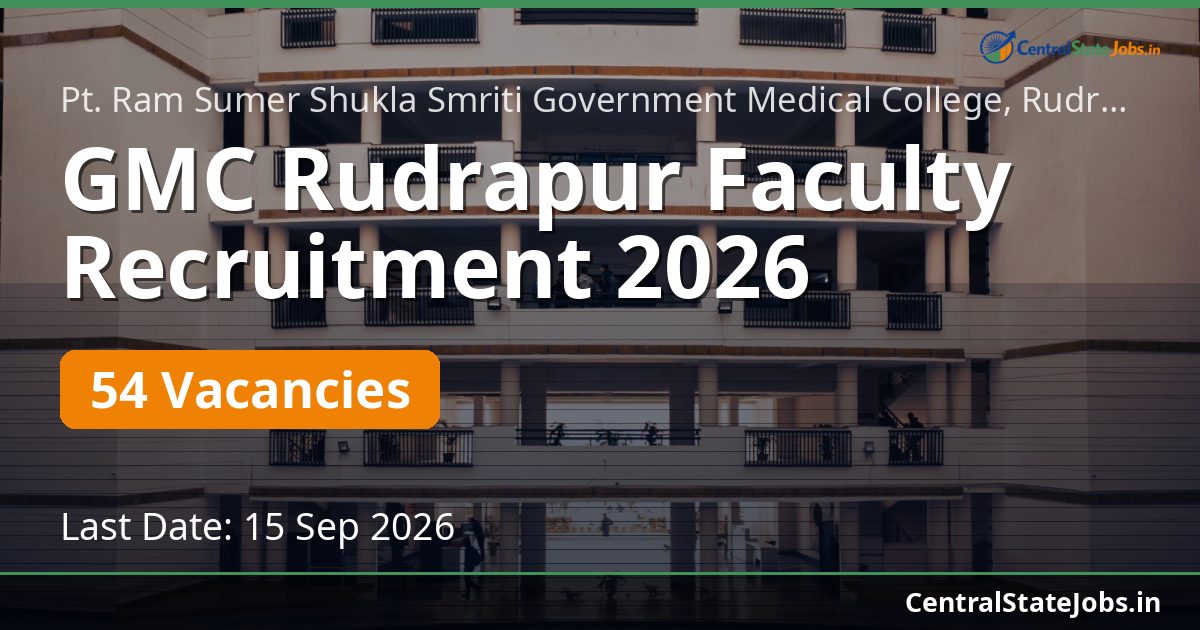 GMC Rudrapur Faculty Recruitment 2026 — 54 Vacancies