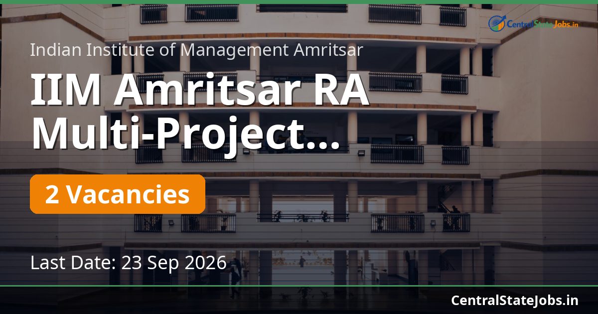 IIM Amritsar RA Multi-Project Recruitment 2026