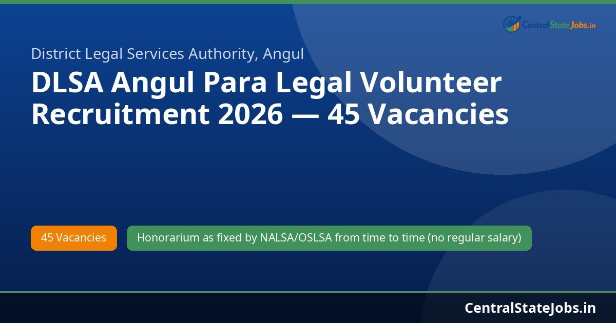 DLSA Angul Para Legal Volunteer Recruitment 2026 — 45 Vacancies
