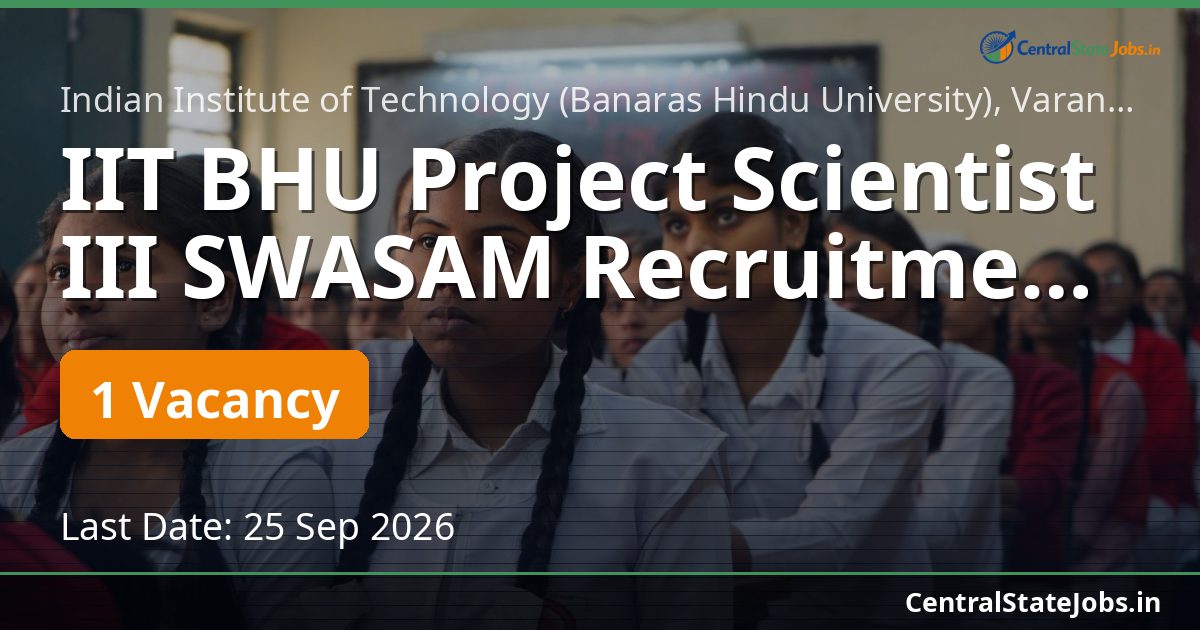 IIT BHU Project Scientist III SWASAM Recruitment 2026