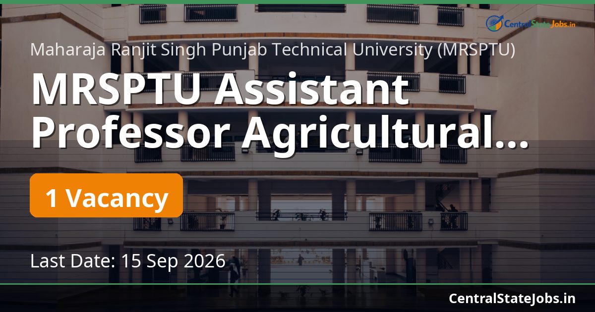 MRSPTU Assistant Professor Agricultural Engineering 2026