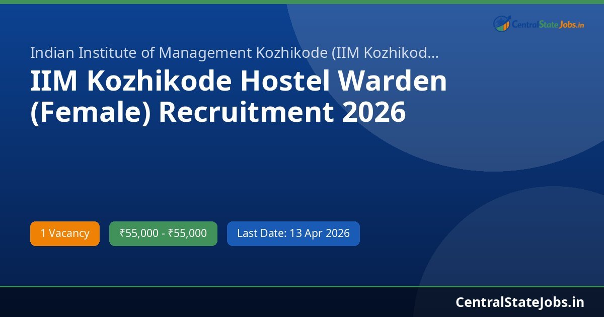 IIM Kozhikode Hostel Warden (Female) Recruitment 2026