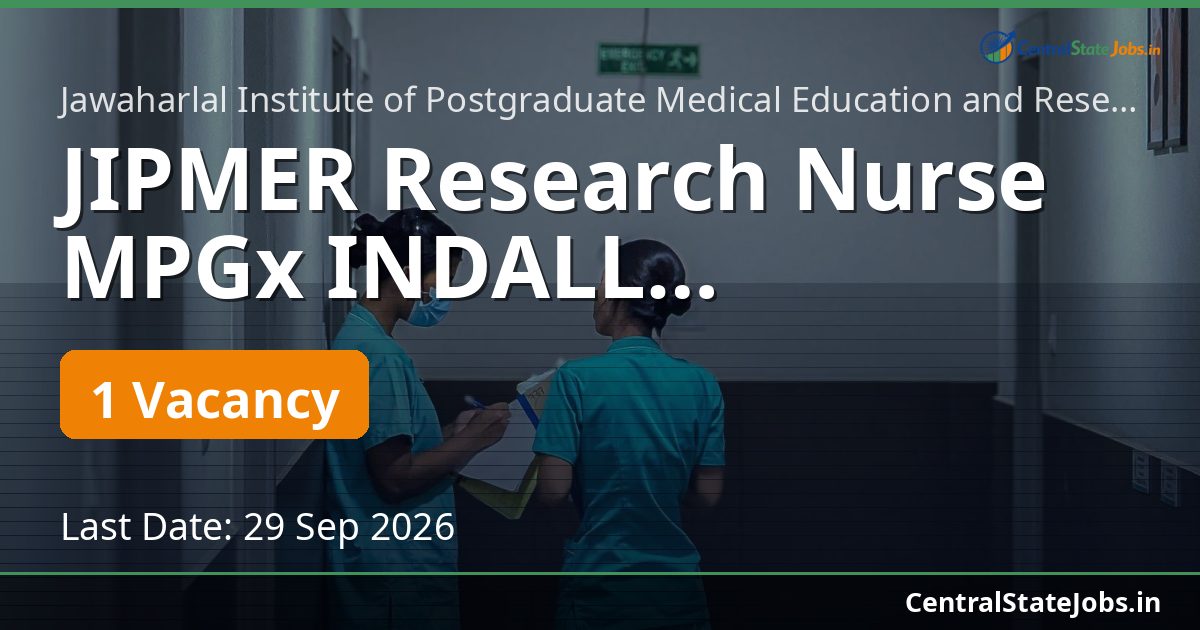 JIPMER Research Nurse MPGx INDALL Recruitment 2026