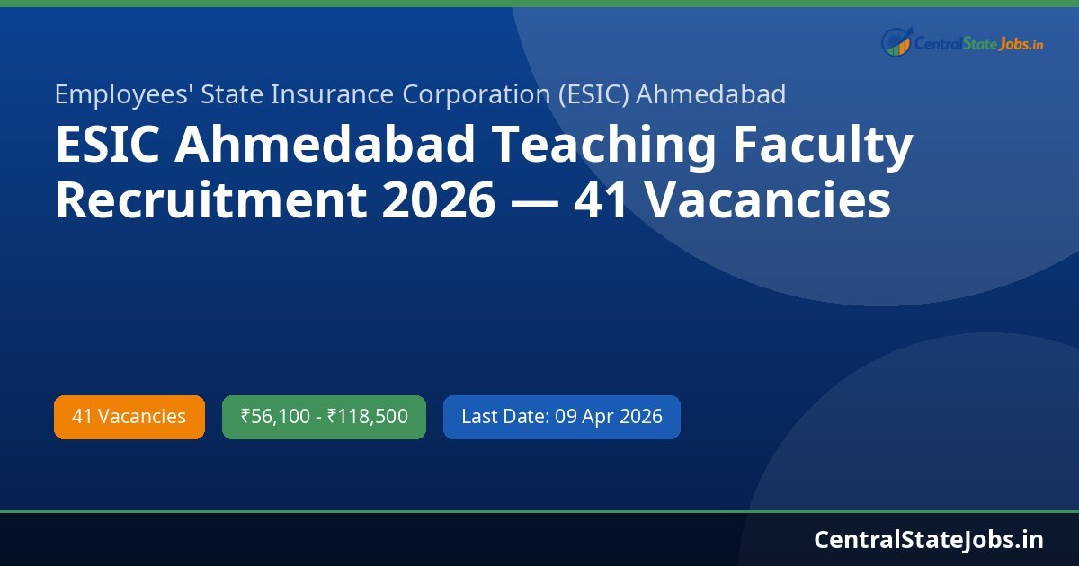 ESIC Ahmedabad Teaching Faculty Recruitment 2026 — 41 Vacancies