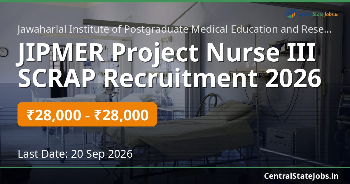 JIPMER Project Nurse III SCRAP Recruitment 2026