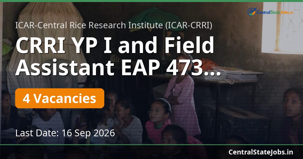 CRRI YP I and Field Assistant EAP 473 Recruitment 2026