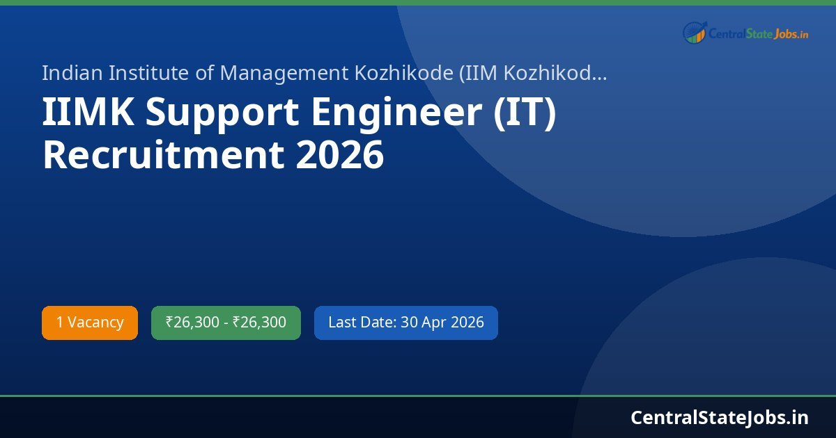 IIMK Support Engineer (IT) Recruitment 2026