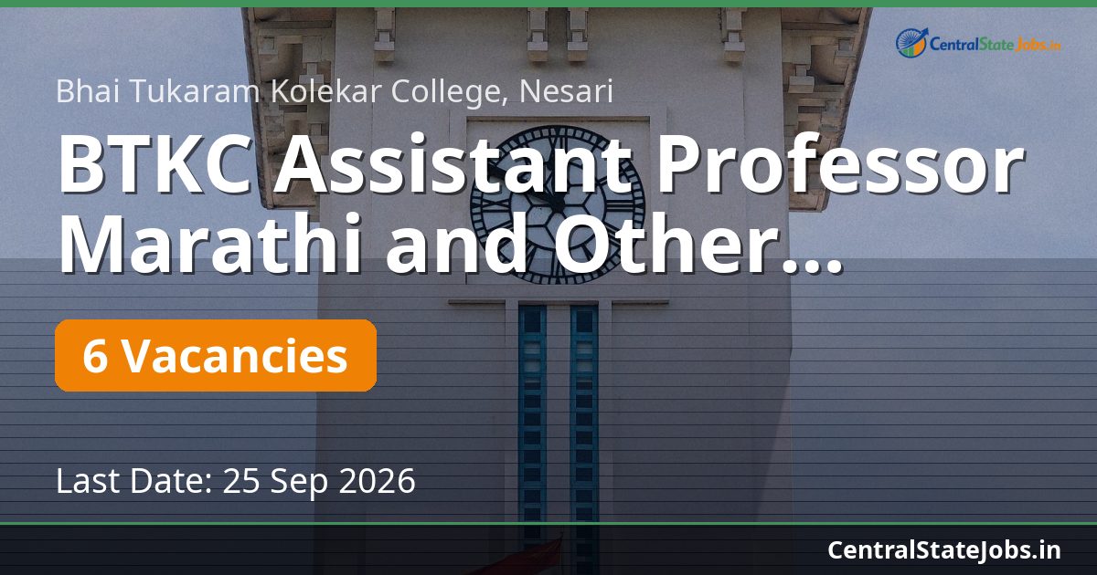 BTKC Assistant Professor Marathi and Other Subjects 2026