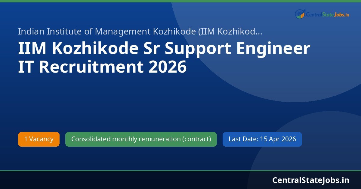 IIM Kozhikode Sr Support Engineer IT Recruitment 2026