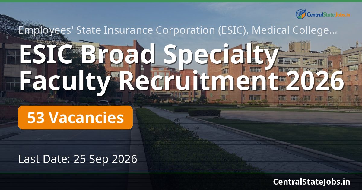 ESIC Broad Specialty Faculty Recruitment 2026 — 53 Vacancies