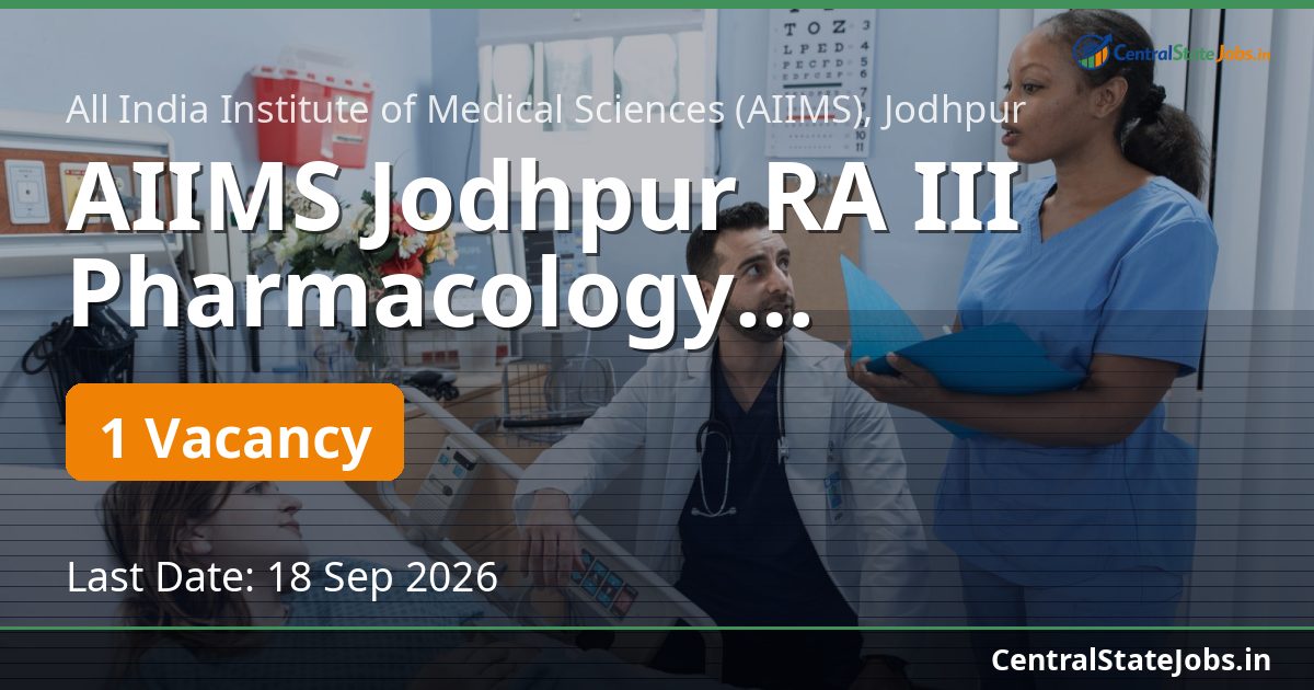 AIIMS Jodhpur RA III Pharmacology Recruitment 2026