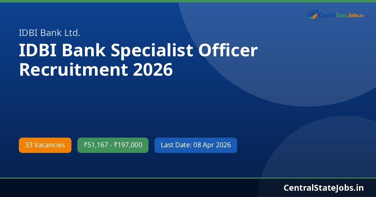 IDBI Bank Specialist Officer Recruitment 2026