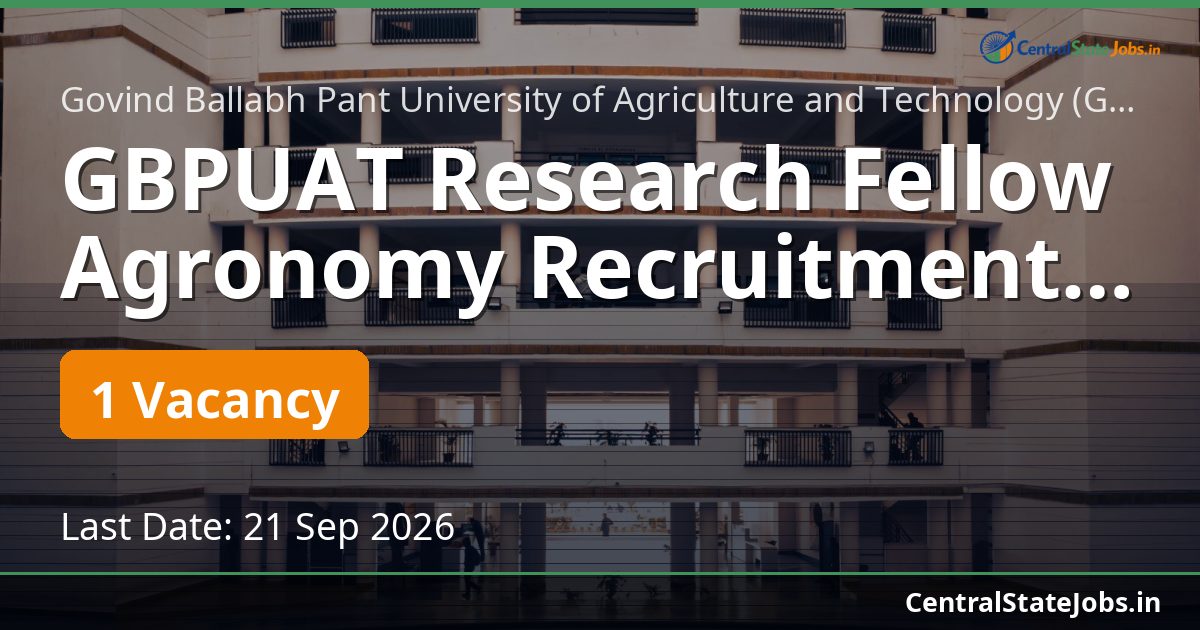 GBPUAT Research Fellow Agronomy Recruitment 2026