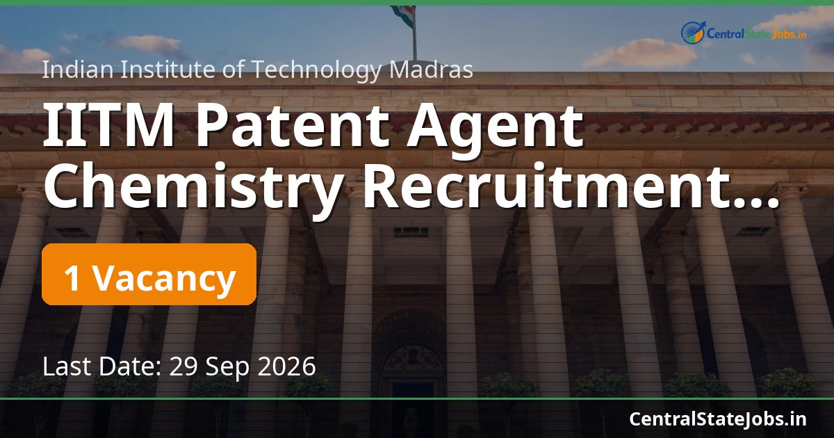 IITM Patent Agent Chemistry Recruitment 2026