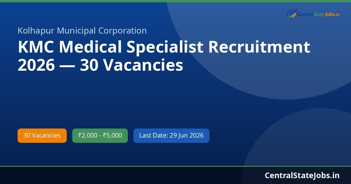 KMC Medical Specialist Recruitment 2026 — 30 Vacancies