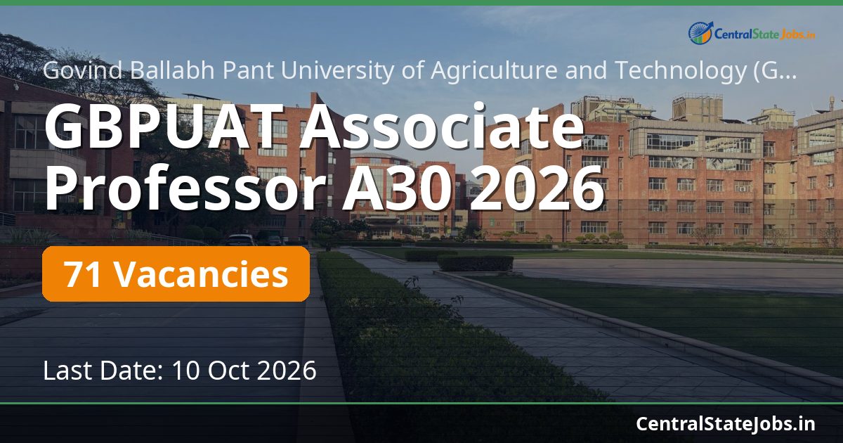 GBPUAT Associate Professor A30 2026 — 71 Vacancies