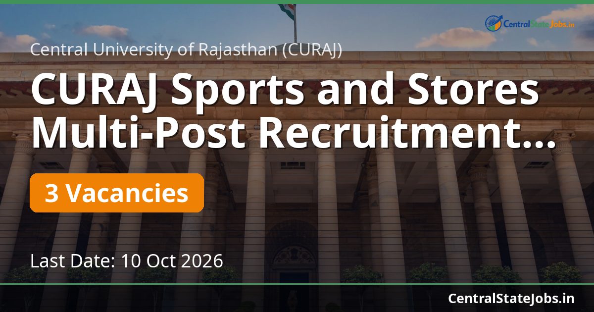 CURAJ खेल व भंडार विभिन्न पद भर्ती 2026