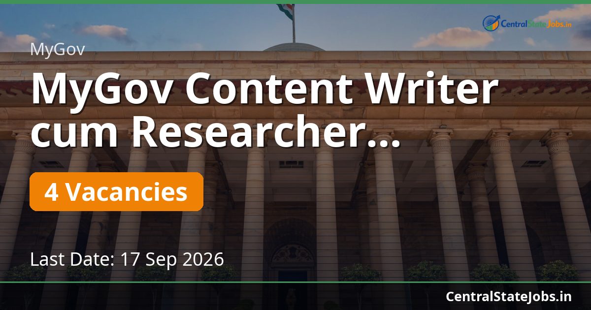 MyGov Content Writer cum Researcher Recruitment 2026