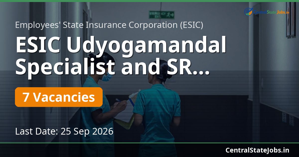ESIC Udyogamandal Specialist and SR Recruitment 2026