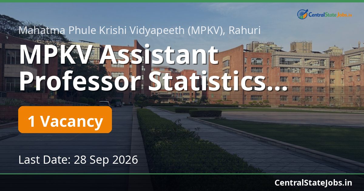 MPKV Assistant Professor Statistics Dhule 2026