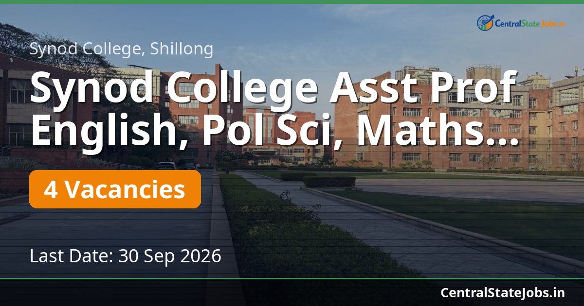 Synod College Asst Prof English, Pol Sci, Maths 2026