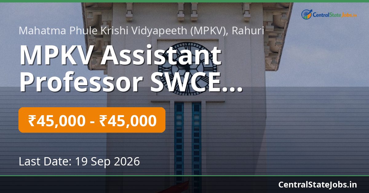 MPKV Assistant Professor SWCE Recruitment 2026