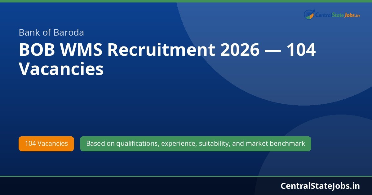 BOB WMS Recruitment 2026 — 104 Vacancies