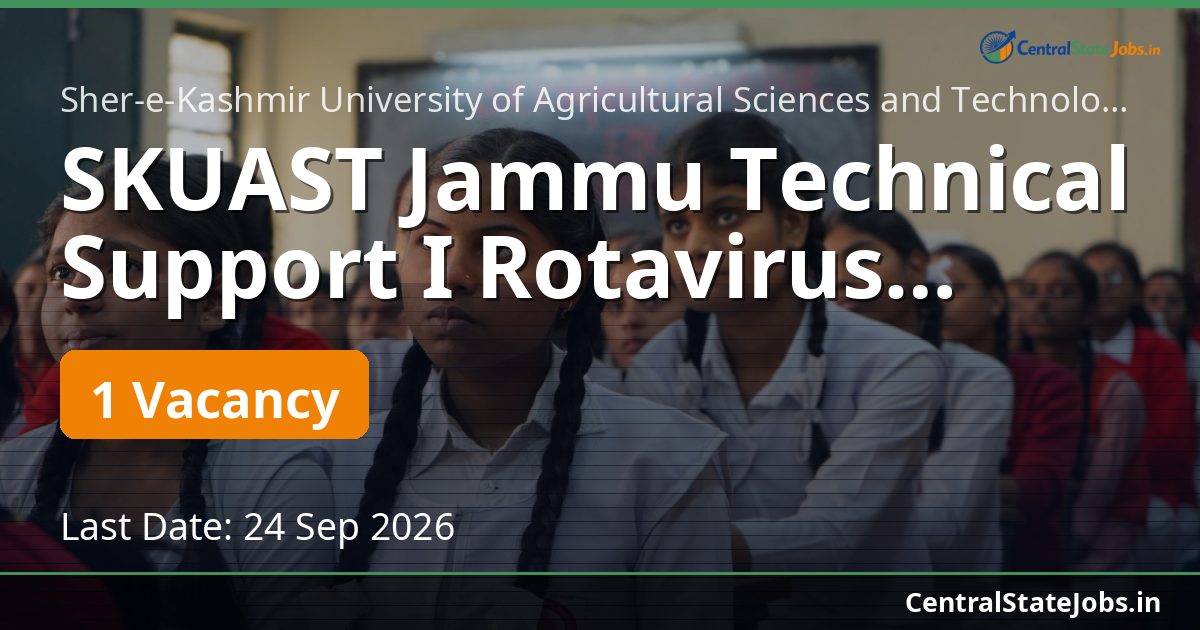 SKUAST Jammu Technical Support I Rotavirus Recruitment 2026
