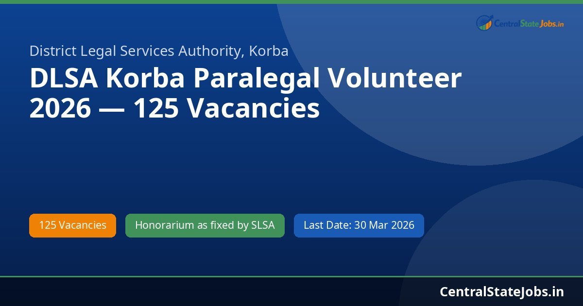 DLSA Korba Paralegal Volunteer 2026 — 125 Vacancies