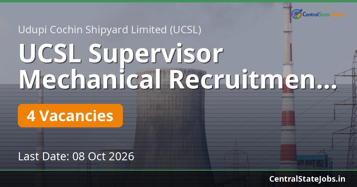 UCSL Supervisor Mechanical Recruitment 2026