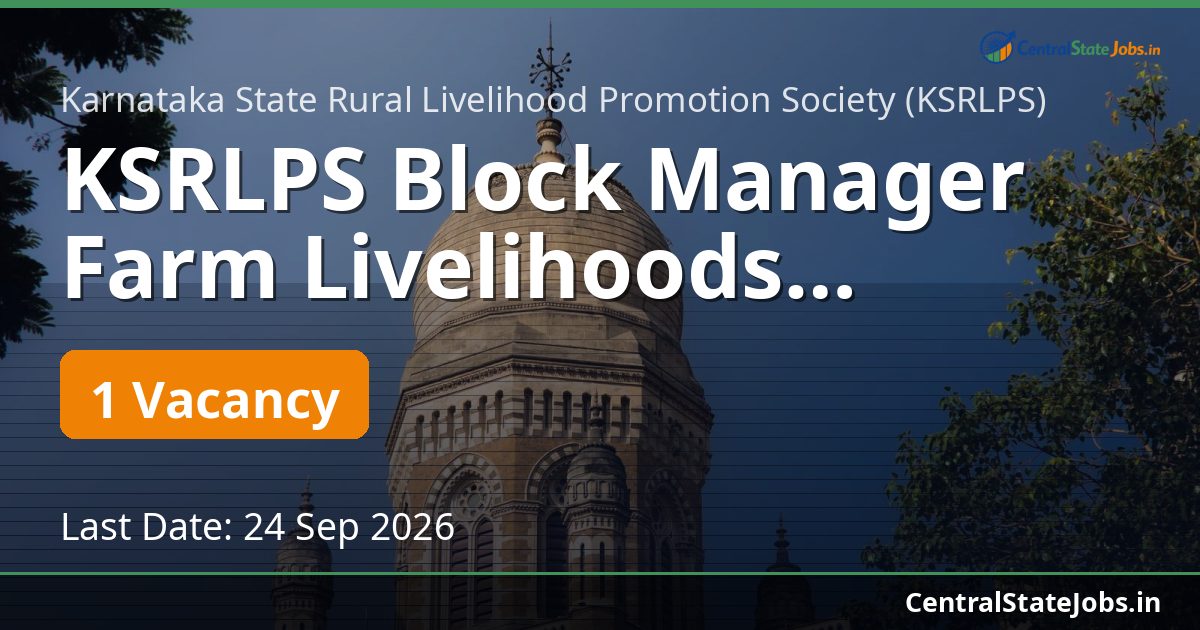 KSRLPS Block Manager Farm Livelihoods Recruitment 2026