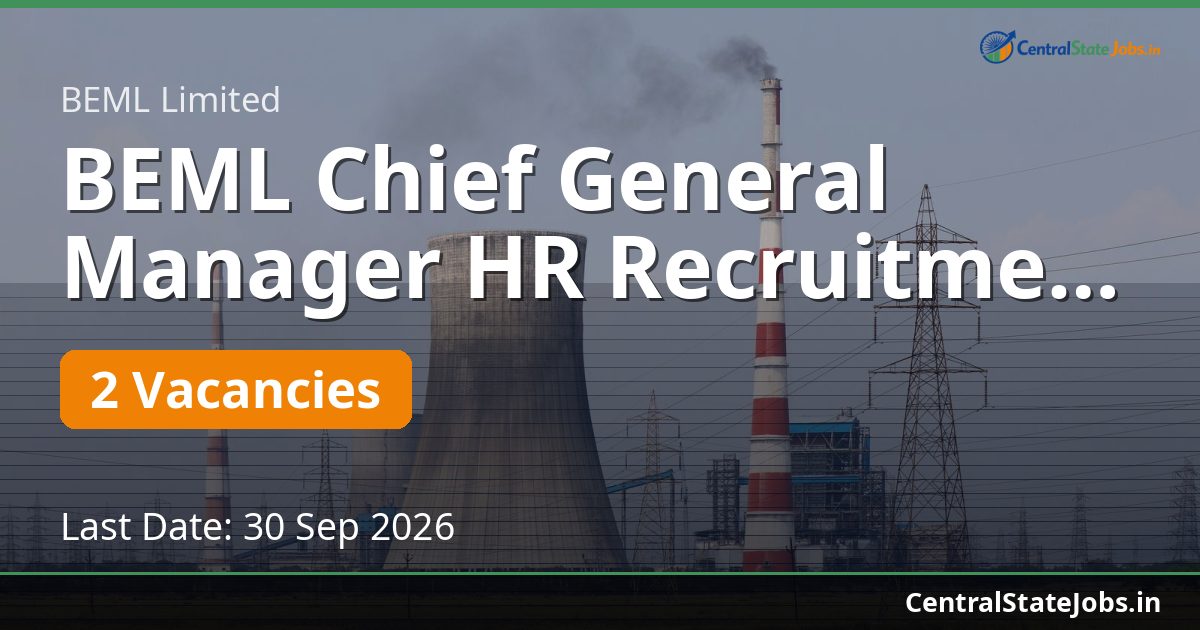 BEML Chief General Manager HR Recruitment 2026