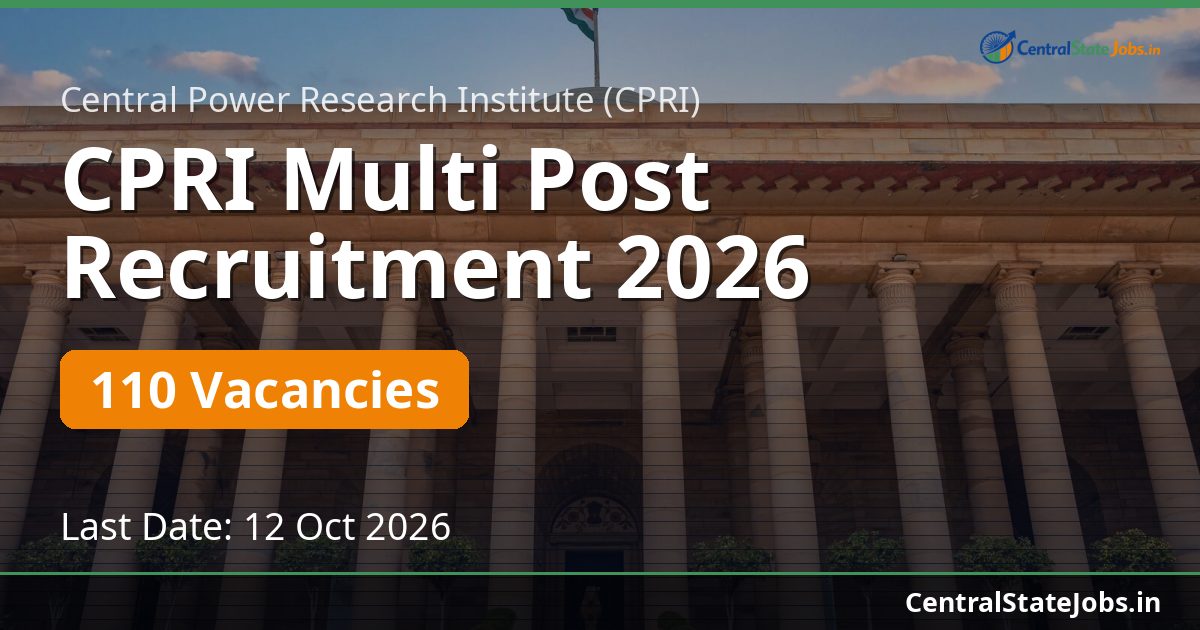 CPRI Multi Post Recruitment 2026 — 110 Vacancies