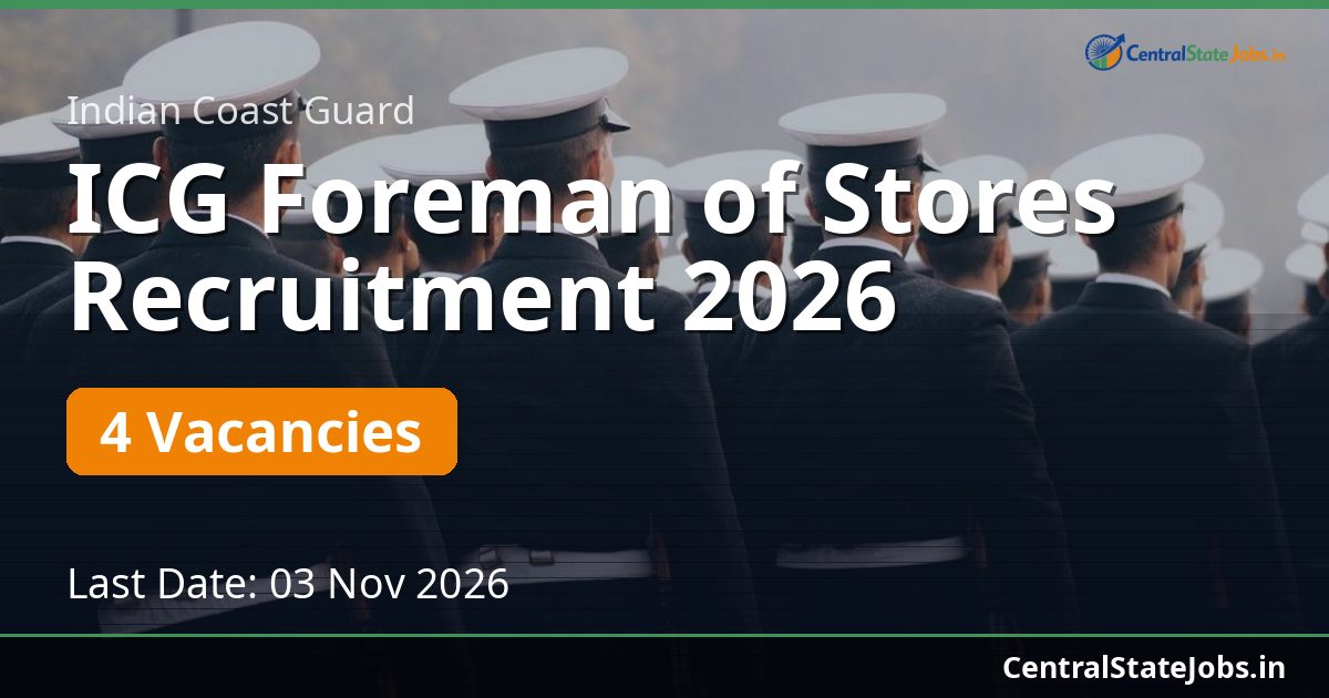 ICG Foreman of Stores Recruitment 2026