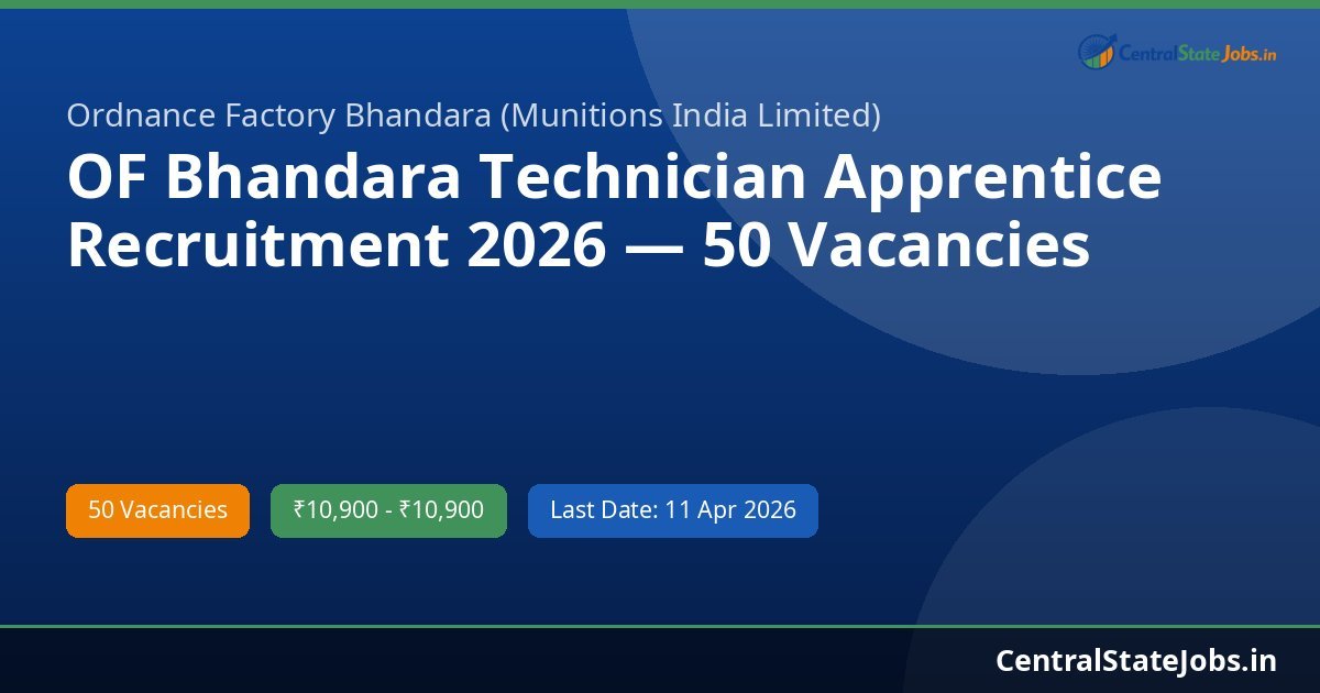OF Bhandara Technician Apprentice Recruitment 2026 — 50 Vacancies
