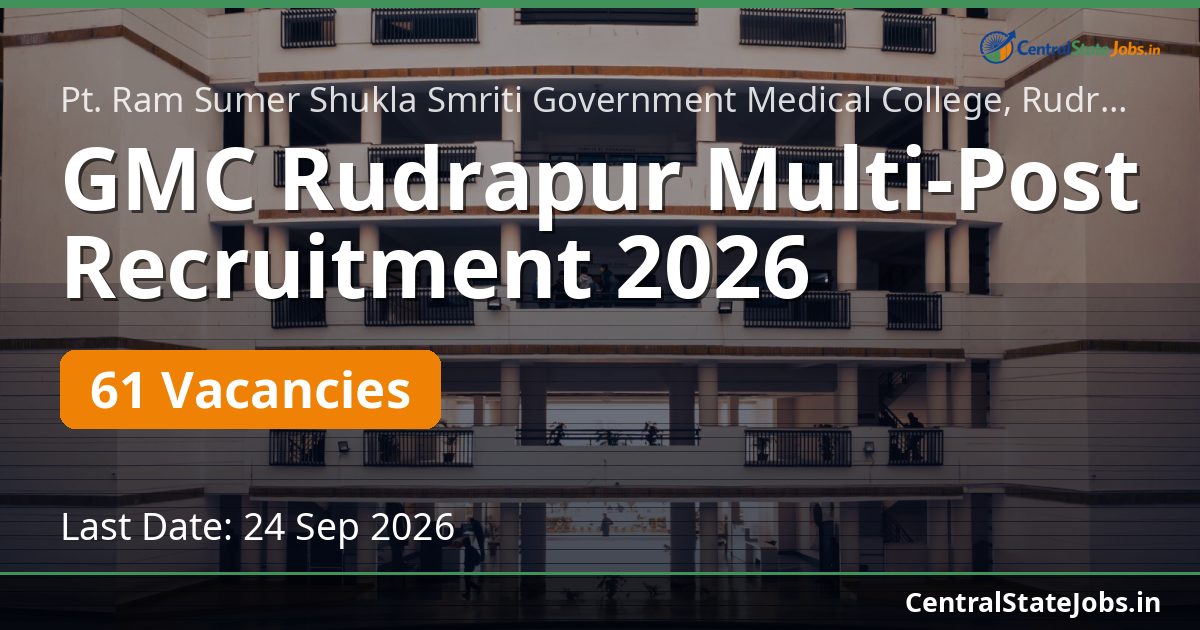 GMC Rudrapur Multi-Post Recruitment 2026 — 61 Vacancies