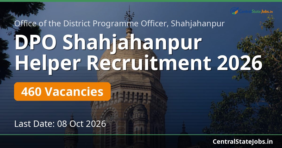 DPO Shahjahanpur Helper Recruitment 2026 — 460 Vacancies