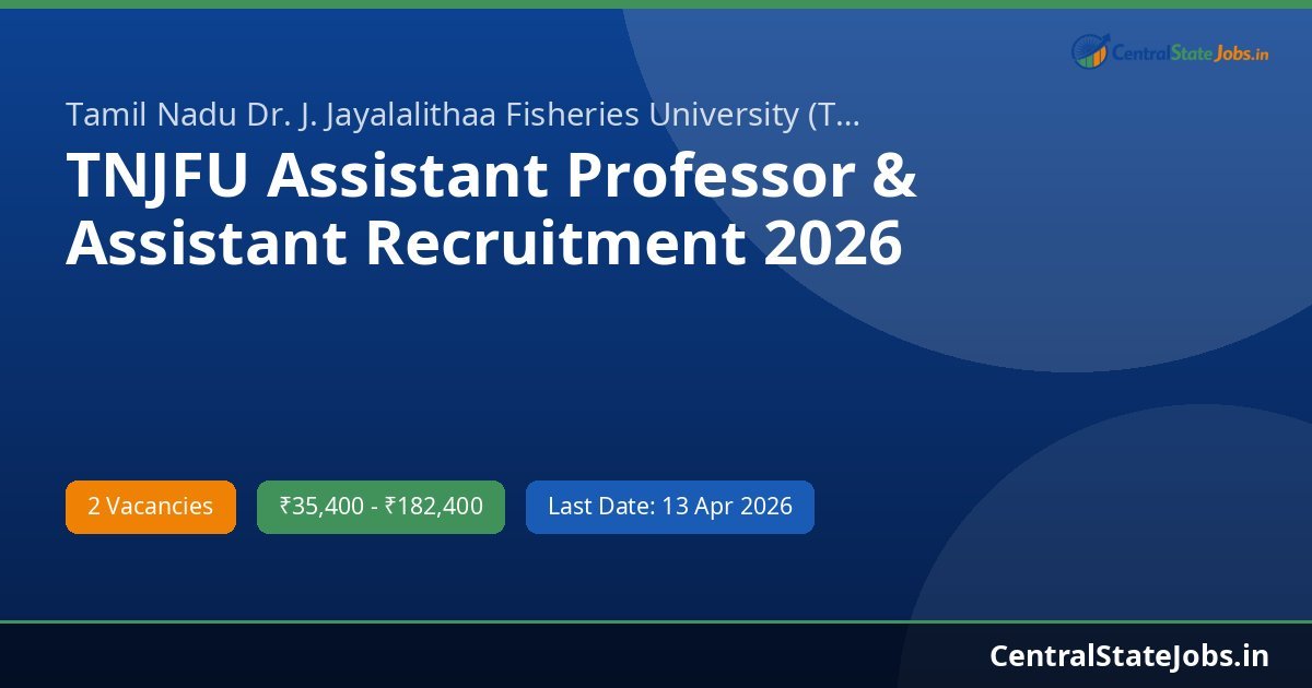TNJFU Assistant Professor & Assistant Recruitment 2026
