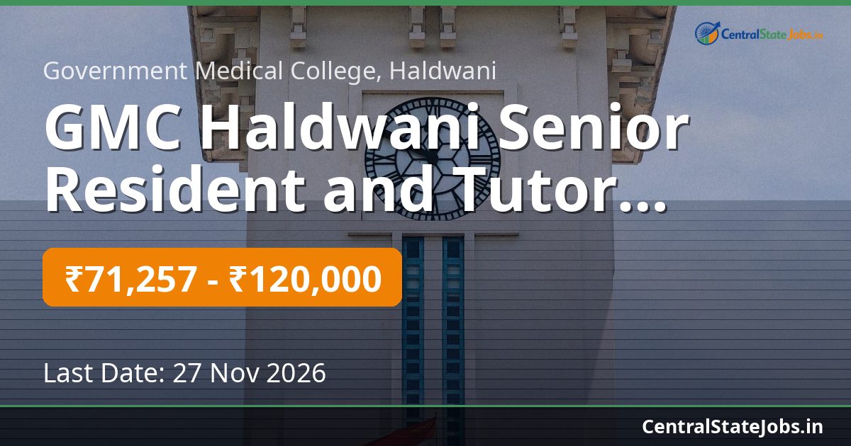 GMC Haldwani Senior Resident and Tutor Recruitment 2026