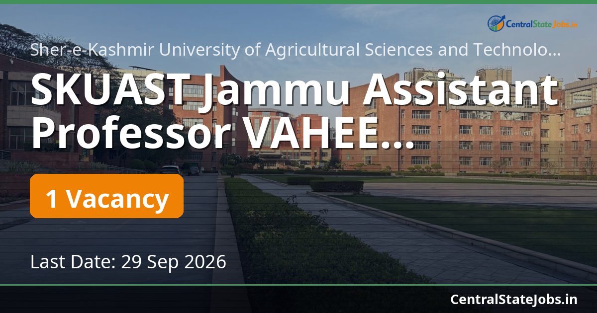 SKUAST Jammu Assistant Professor VAHEE Recruitment 2026