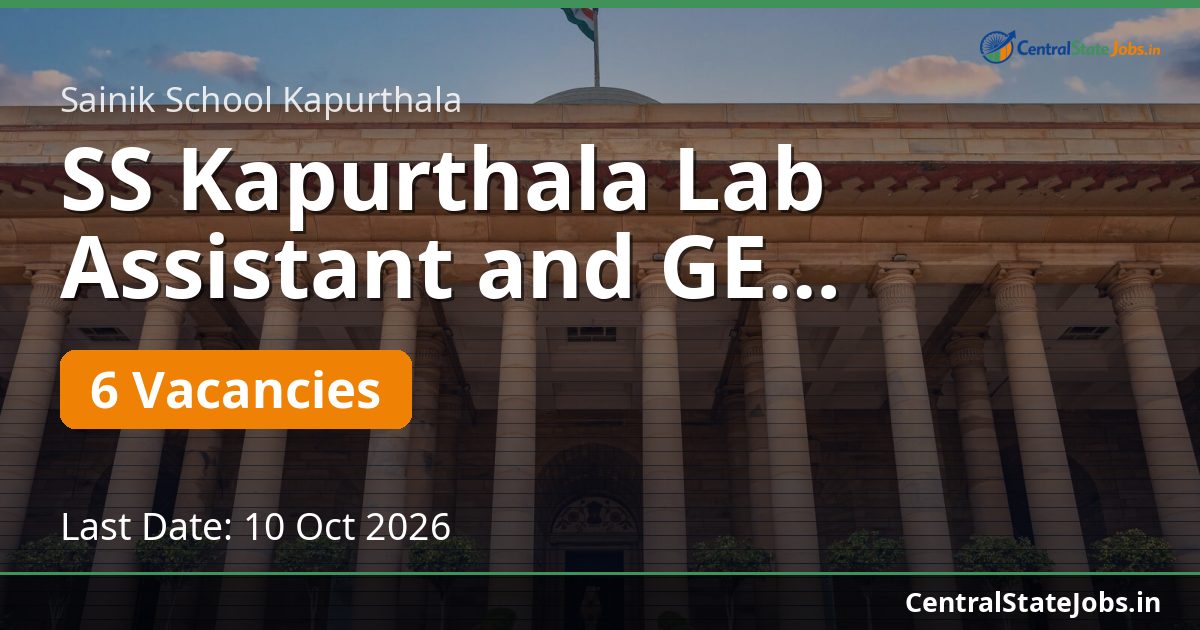 SS Kapurthala Lab Assistant and GE Recruitment 2026