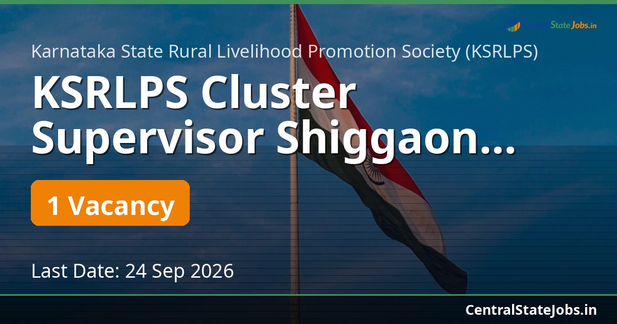 KSRLPS Cluster Supervisor Shiggaon Recruitment 2026