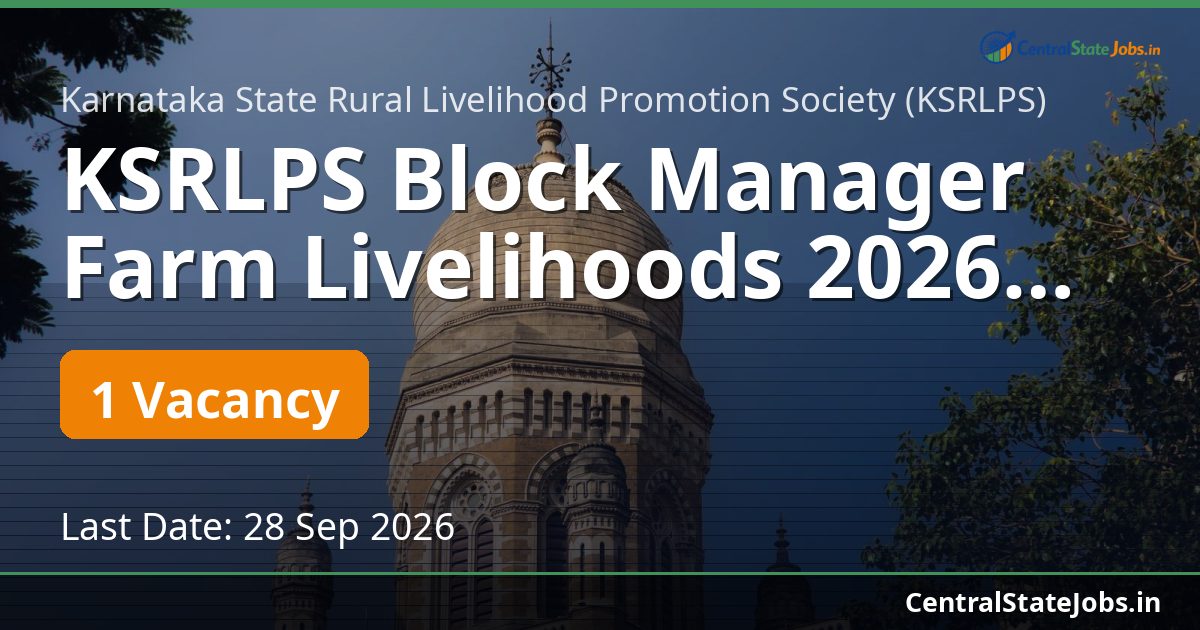 KSRLPS Block Manager Farm Livelihoods 2026 Hoskote