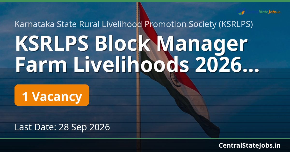 KSRLPS Block Manager Farm Livelihoods 2026 Nelamangala